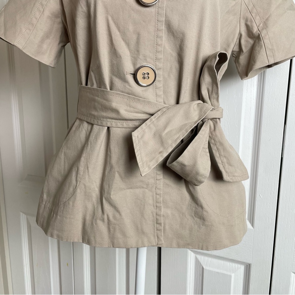 Apostrophe Belted Blazer Jacket Women’s L Beige Cotton Canvas Statement Buttons - Picture 5 of 16